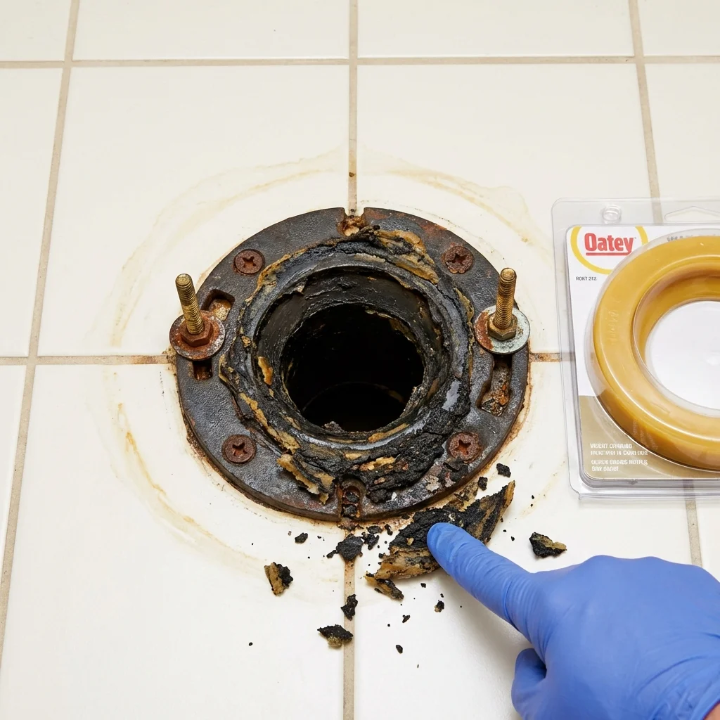 Failed wax ring showing water seepage at the base of a toilet in a Dora, AL home