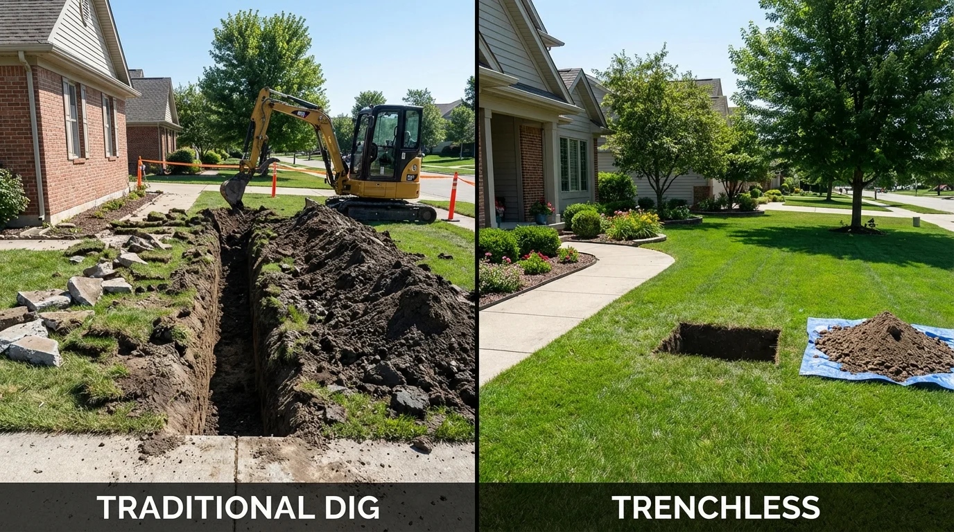 Trenchless sewer repair with minimal yard damage versus traditional excavation in Dora, AL